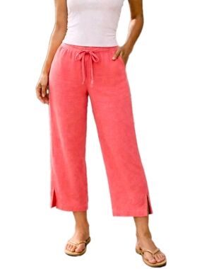 NWOT Eileen Fisher $178 Coral Pink 100% Organic Linen Wide Leg Pants XL